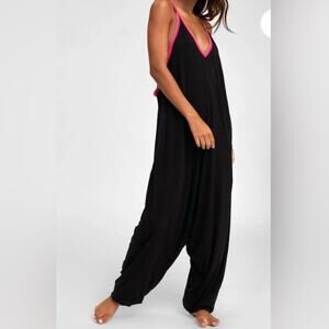 Pitusa Pima Jumpsuit One Size Black Slub Knit Oversized Beach Lounge NEW